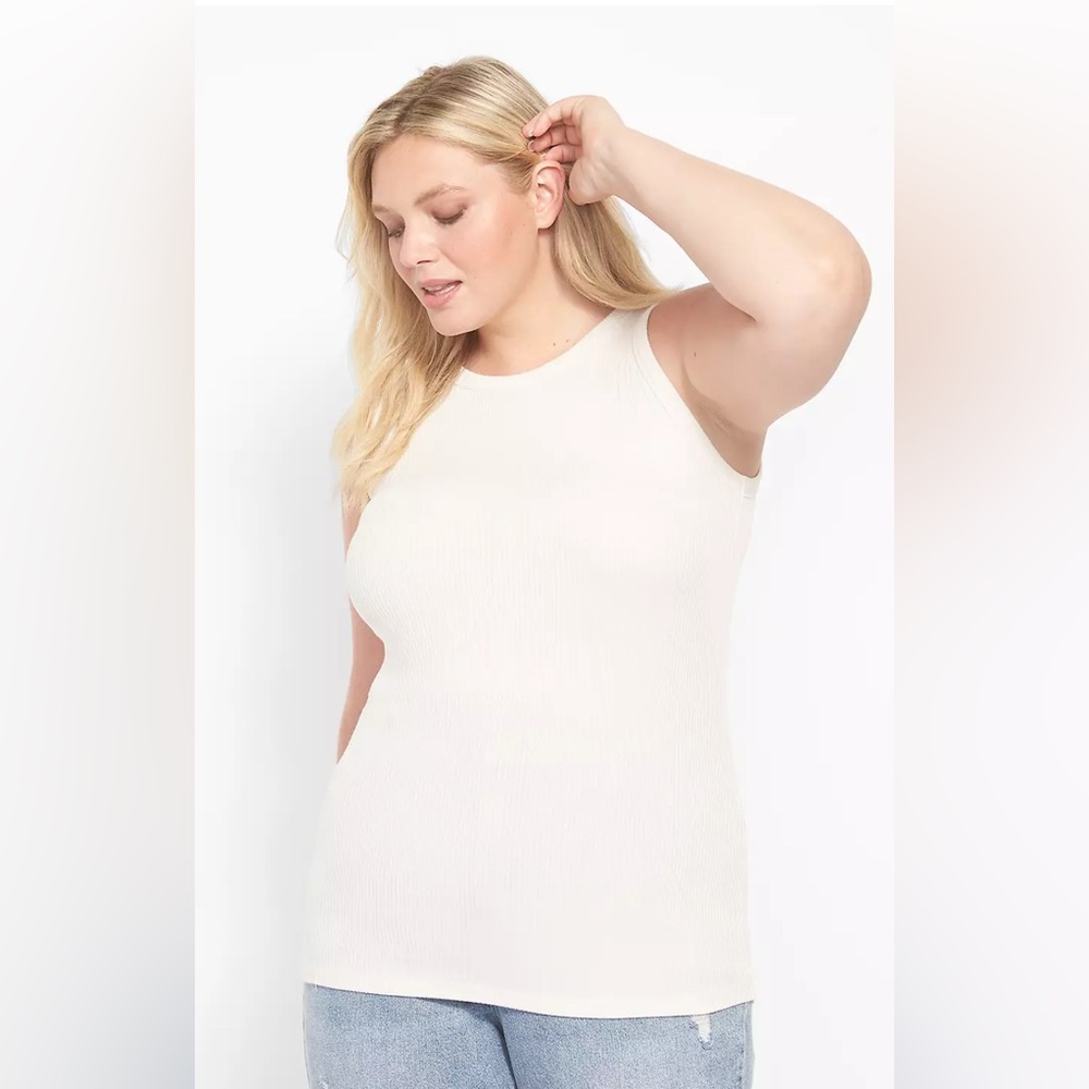 Lane Bryant White Fitted High-Neck Ribbed Tank Sz 18/20 NWT